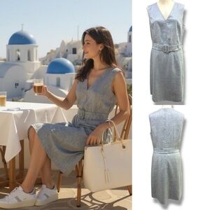 149 Elie Tahari | EUC Elegant Gray Linnett Linen-Blend Sleeveless Dress (size 6)